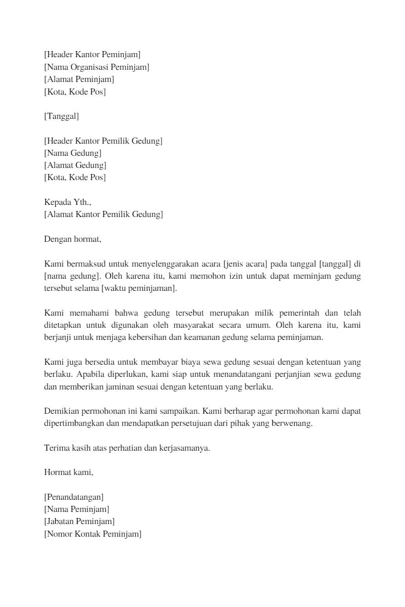 Ini Contoh Surat Peminjaman Gedung Resmi Dan Sopan